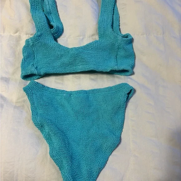 NWT Hunza G Juno Seersucker Bikini Aqua One Size - Picture 6 of 7